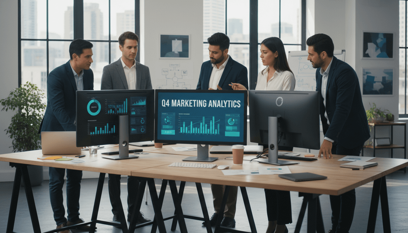 Equipo de marketing digital trabajando en estrategia de negocios en oficina moderna de Albuquerque